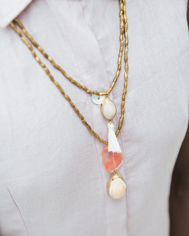 Ethiopian beaded necklace with tassel and Diani Beach shell